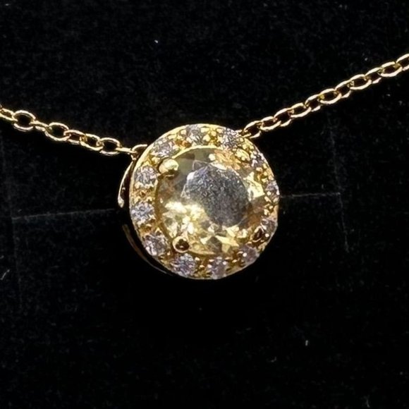 Bright Round 2.00 Carat Golden Citrine Halo Necklace - 14kt Gold Overlay Sterlin - Picture 5 of 8